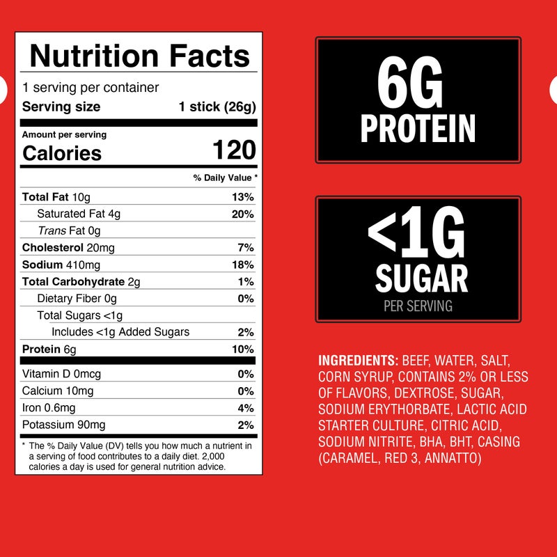 Jack Link's Beef Sticks, Original - Protein Snack, Meat Stick with 6g of Protein, Meat Snack Sticks Made with 100% Beef, Keto Friendly, Individually Wrapped - 0.92 Oz. (20 Count) - Image 2